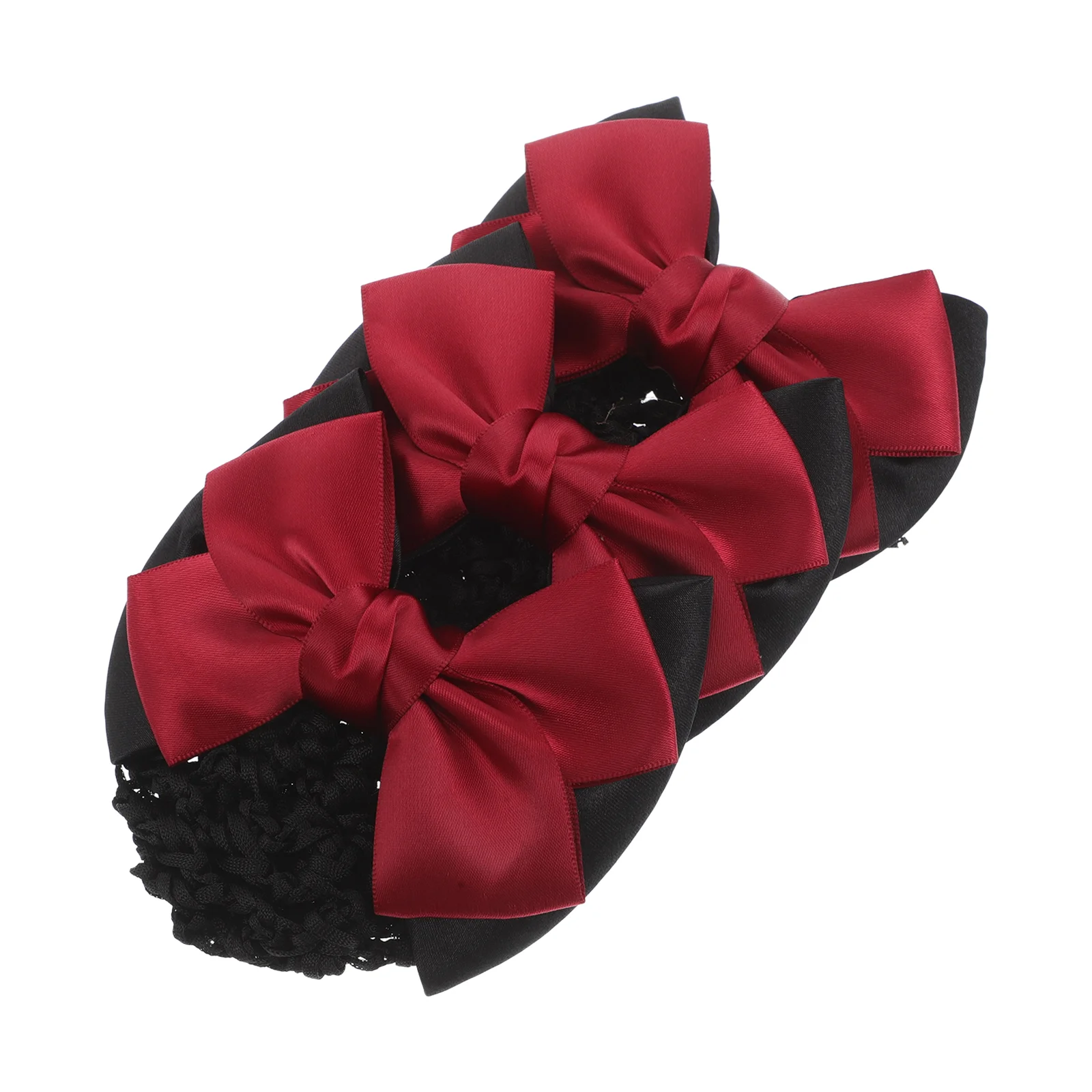 3 Pcs Flower Net Bag Hair Bun Bow Claw Clips Black Women Headdress Accessories Elegant Office Party Date Hair