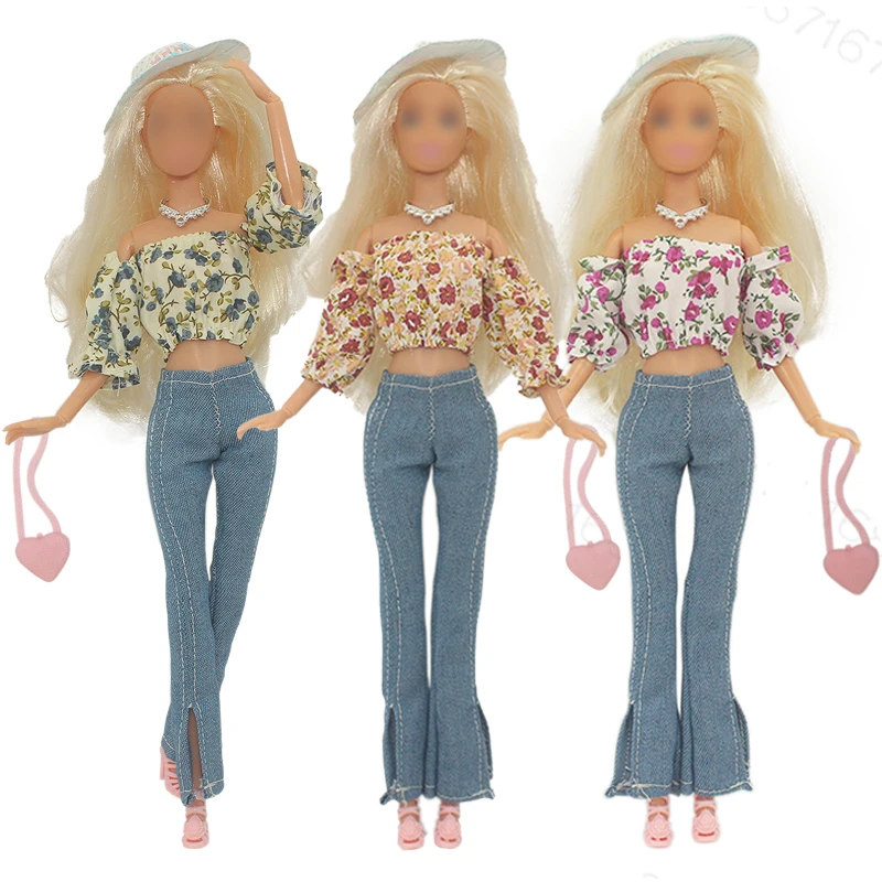 

New Doll Clothes Flower Tube Top Trousers Pants Shoes Clothing For Barbie 30CM Doll Clothes Doll Accessories