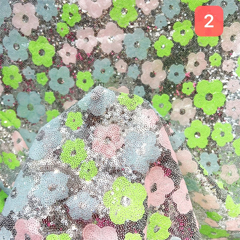 1yard Plum Blossom Pailletten Stickerei Stoff Floral Perlen Hochzeit Kleid Leistung Kostüm DIY Nähen Haut-Freundliche Stoff – Detail 6