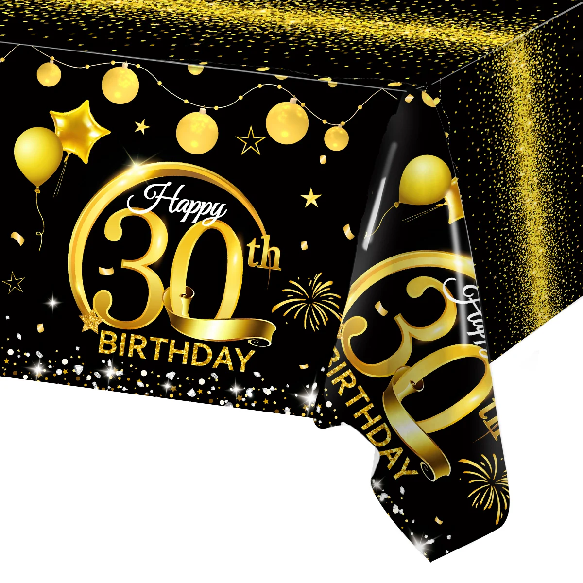 Gold-schwarze Geburtstags-Tischdecke, 18, 30, 40, 50 Jahre alt, Geburtstagsdekoration, Geburtstagsparty-Zubehör, goldfarbene Glitzer-Tischdecke, Dekor – Detail 3