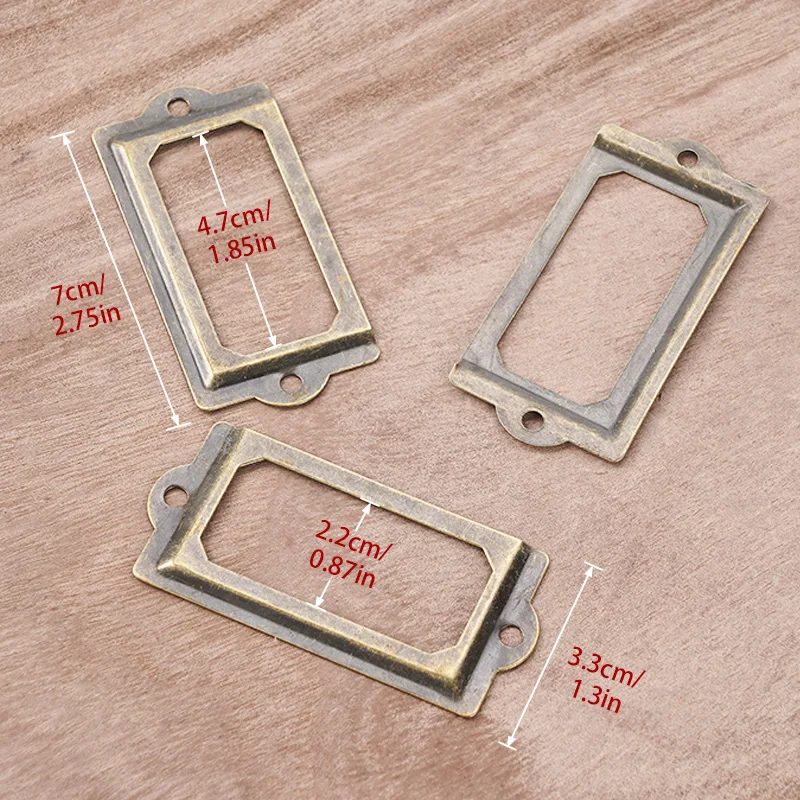 Antique Brass Metal Label Tag Handmade DIY Handle File Name Card Holder Pull Frame 12Pcs