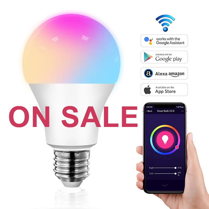 

ON SALE!! Wifi Smart Light RGB LED Wifi Alexa Google Assistant Bulb Dimmable Magic Color Smart Lamp 110V LED Light Bulb