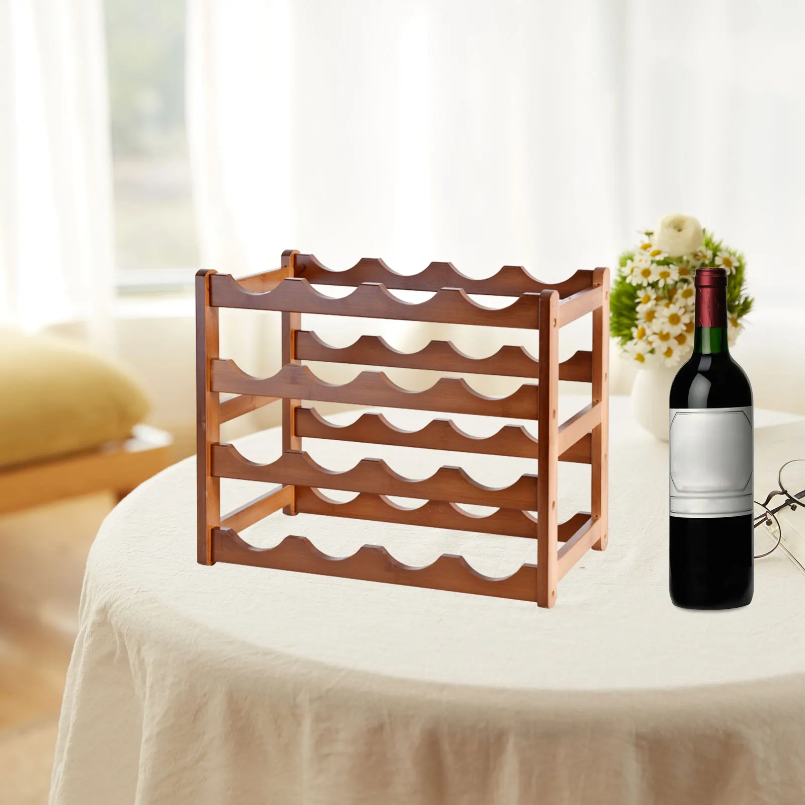 Red Wine Rack Wooden Bottle Shelf Wine Stand Storage Organizer Household Display Rack Tabletop Bottle Holder Home Decor