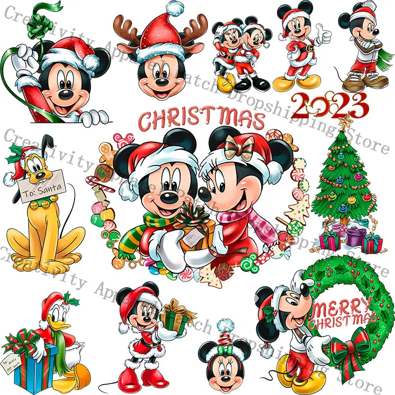 스팀다리미 전문가용 헤어 스타일링 도구 - 아이언 세라믹 트리플 배럴 컬링 도구 8 디즈니 크리스마스 미키 미니 마우스 아이언 패치, 의류용 DIY 열 스티커, 티셔츠 후드 인쇄 장식 선물