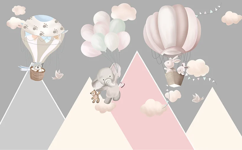 beibehang papel de parede personalizado papier peint moderno balão elefante coelho rosa cinza geométrico menina quarto do bebê