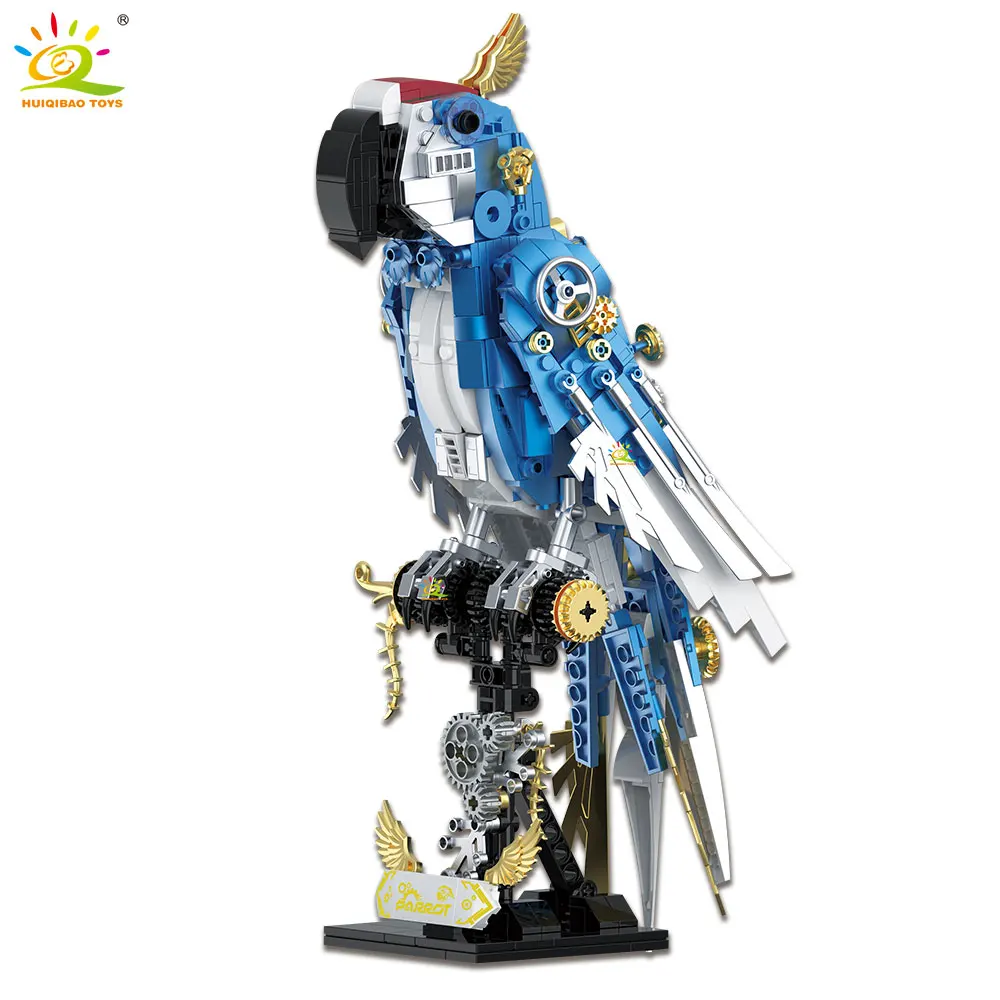 HUIQIBAO 679PCS MOC Mechanische Papagei Modell Mini Baustein Tier Vögel Serie Technische Ziegel Kinder Spielzeug Schreibtisch Dekoration