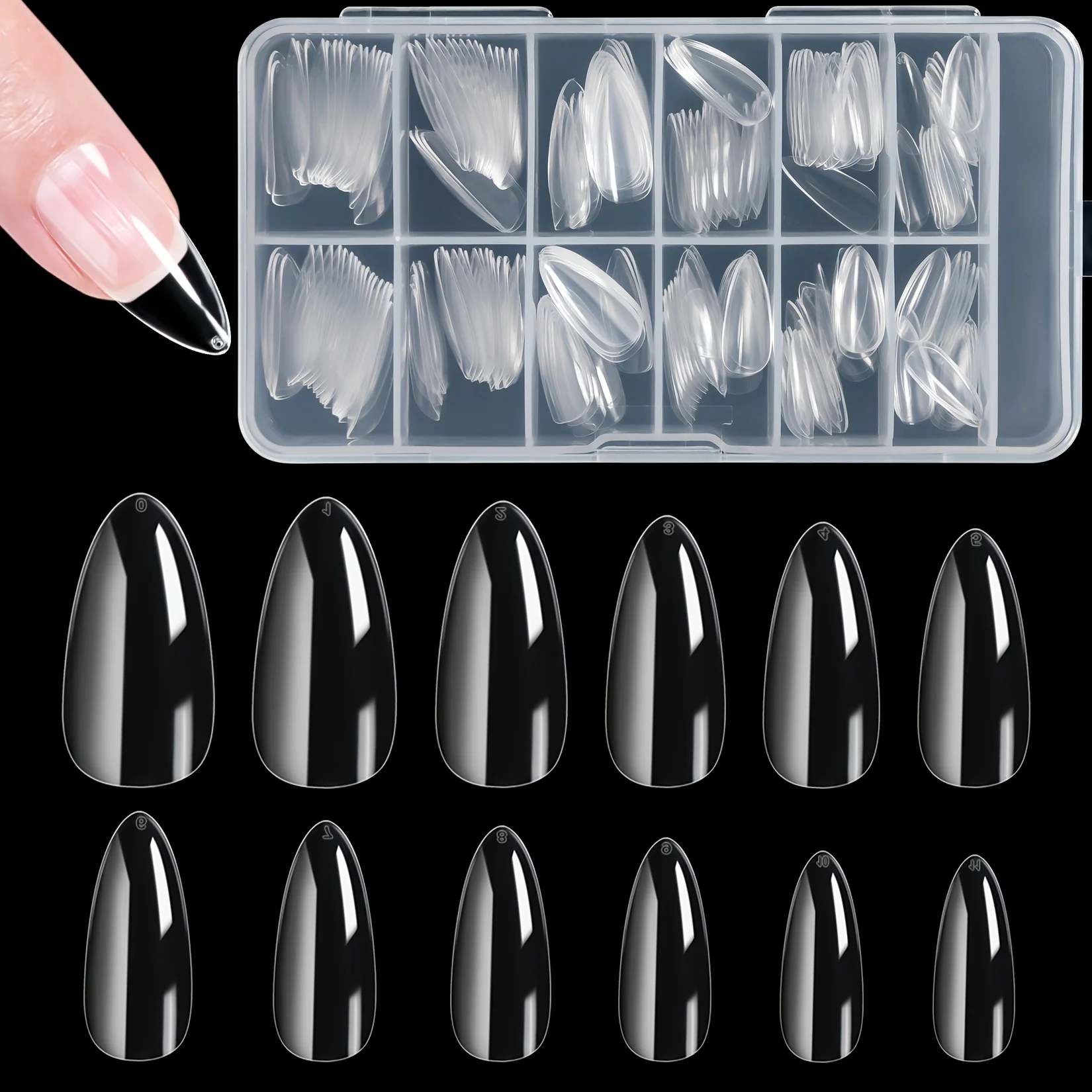 Almond False Nail Tips 240 Pcs 12 Sizes for Home DIY Manicure