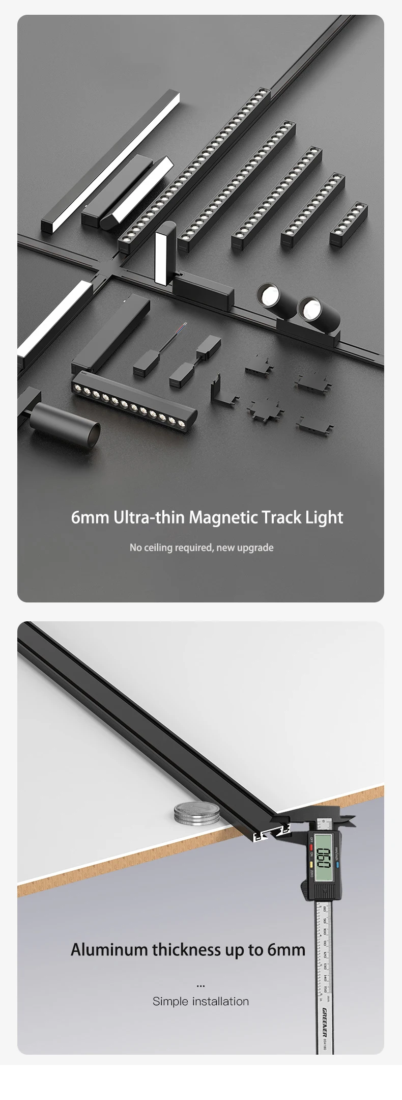 Description Picture 2 of itemUltra Slim Magnetic Track Light 6mm Surface Mounted Ceiling Rail Home Flood Grille Spot DC48V Modern LED Lamp Black White
