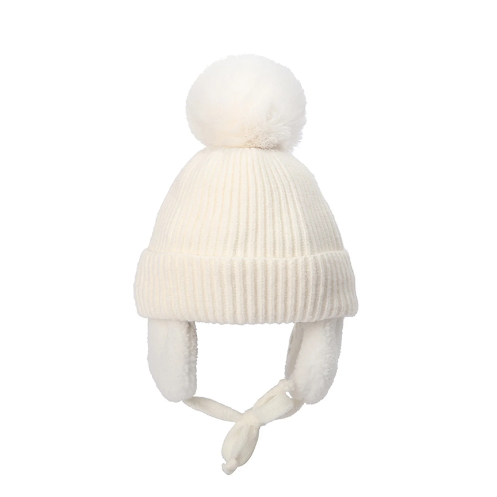 

Winter Kids Hat With Plush Ear Flap Knitting Thick Beanie Cap Rib Cuff Pom Lined Warm Hat Gift For Christmas New Year's