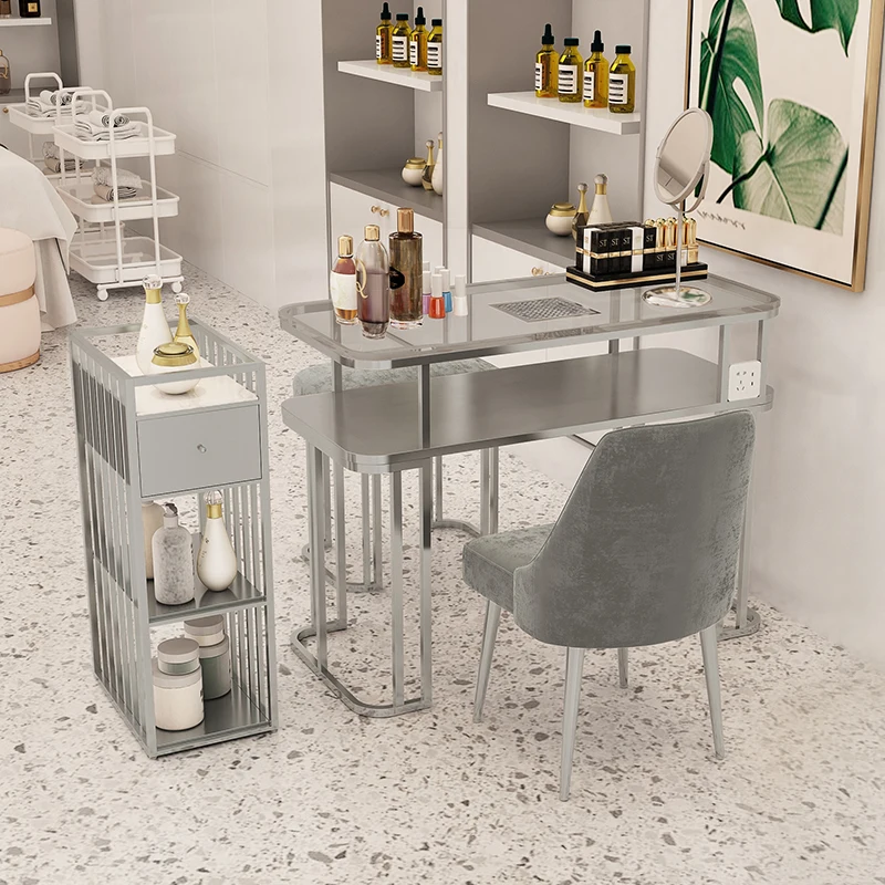 Modern Luxury Glass Nail Tables Manicure Makeup Professional Desk Nail Tables Living Room Mesa Manicura Salon Furniture MR50NT