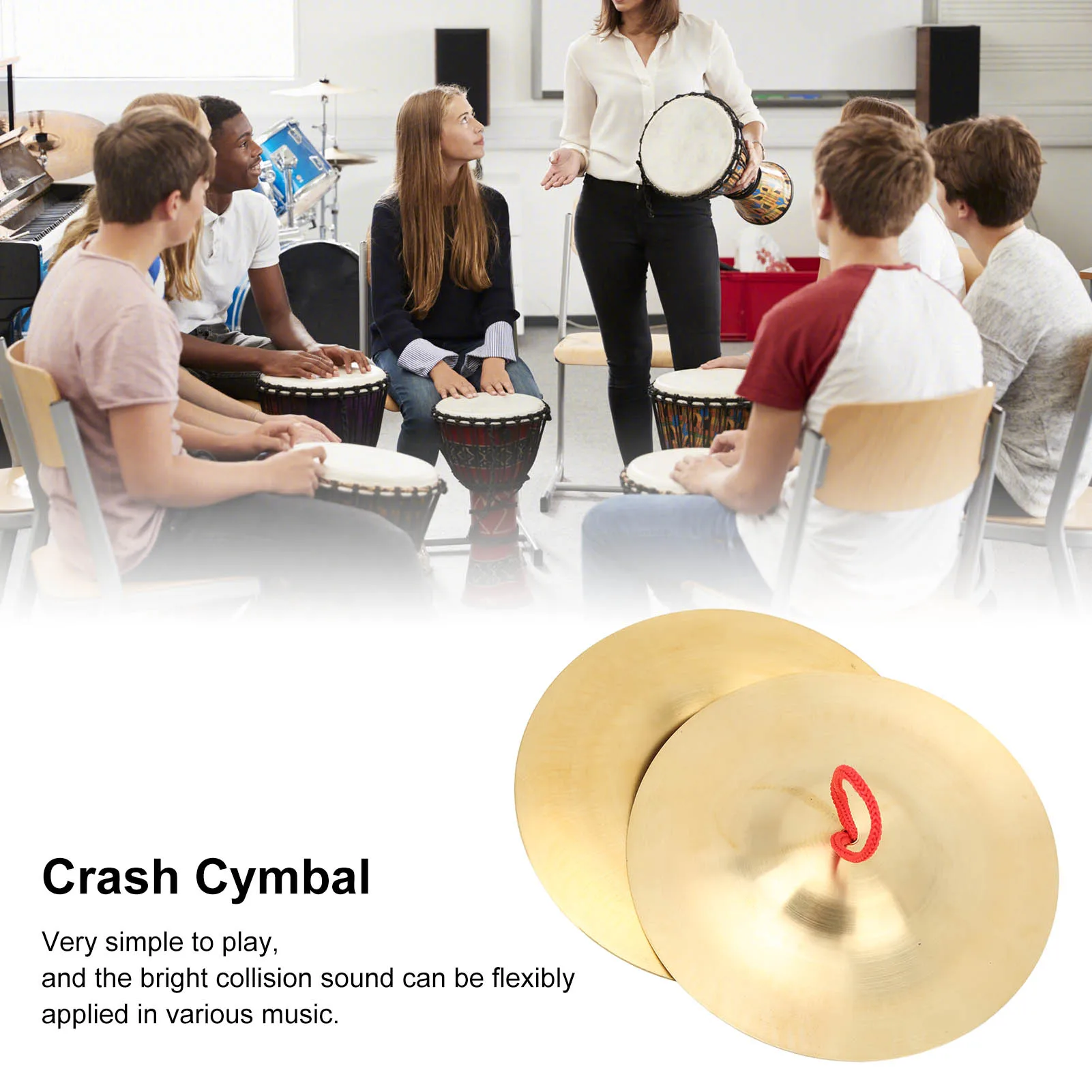 1Pair Crash Cymbal Brass Percussion Instrument Pair Teaching Tool Toy for Children Adult Cymbal Musical Instrument