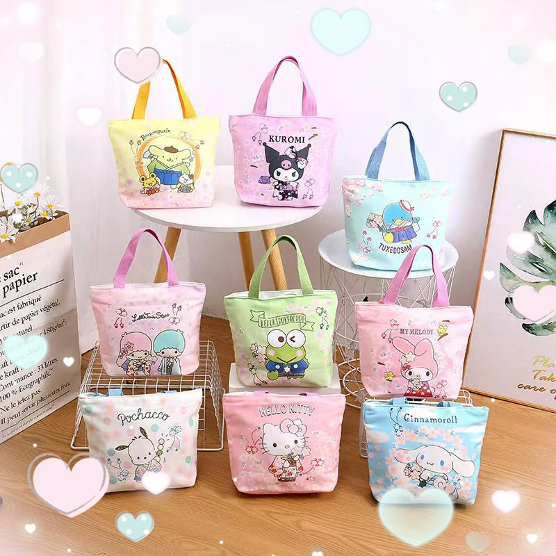 

Kawaii Sanrioed Hello Kitty Kuromi Cinnamoroll My Melody Handbag Storage Convenient Outdoor Cartoon Canvas Student Birthday Gift