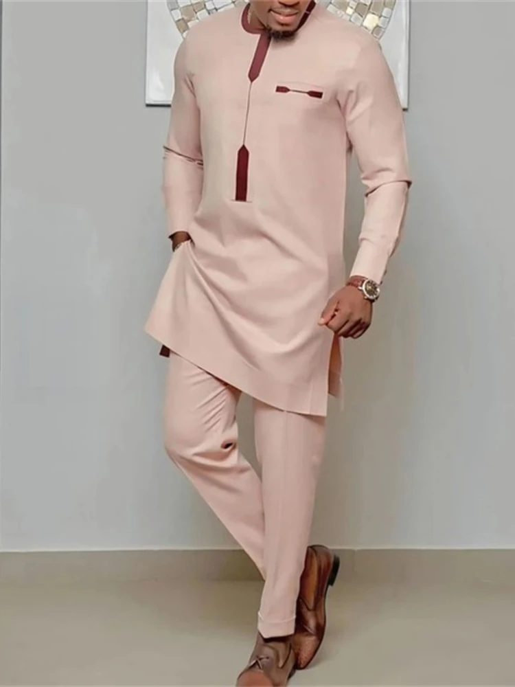 

Men's luxury fashion casual khaki geometric print two-piece set