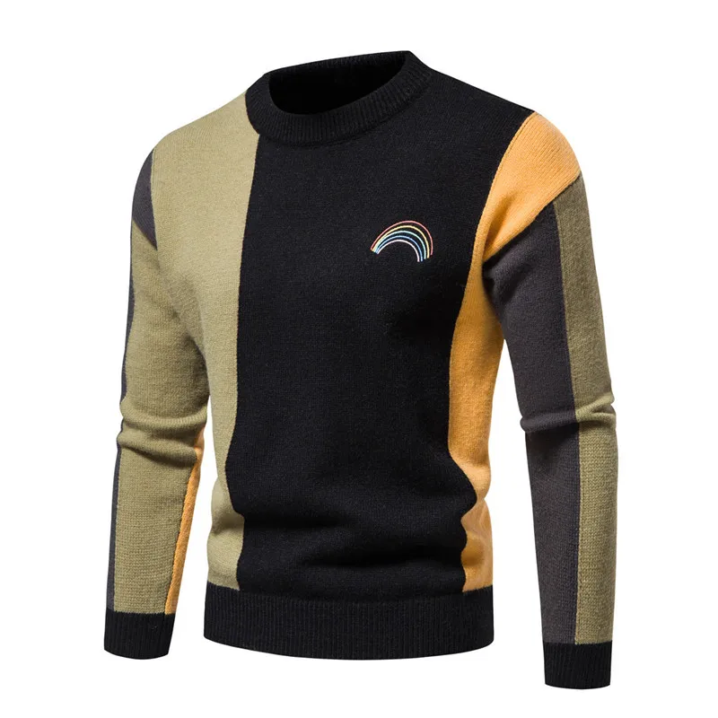 

2023 Autumn And Winter New Men's Sweater Stripes Embroidered Matching Slim Men's Round Neck Sweater Casual Undershirt