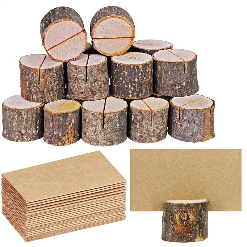 Natural Wooden Place Card Holders Stand Card Photo Clip Holder Rustic Wedding Decorations Party Table Number Name Sign 10pcs place card holders