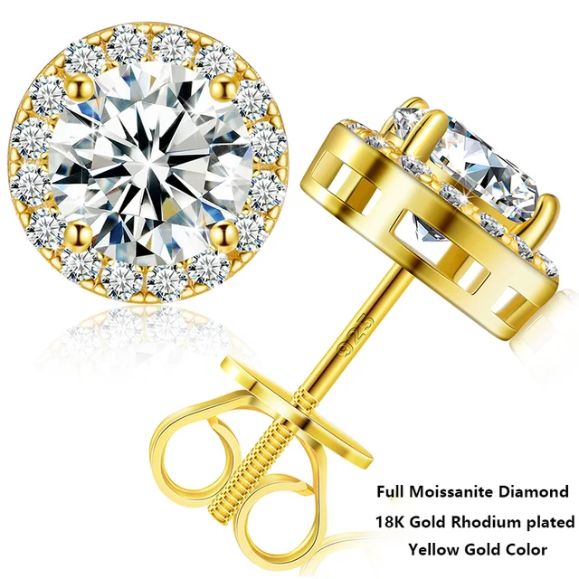 925 Sterling Silver 0.1-4 Carat Moissanite Round Earrings Engagement Wedding Daily Party Travel Jewelry Christmas Gift For Women 5