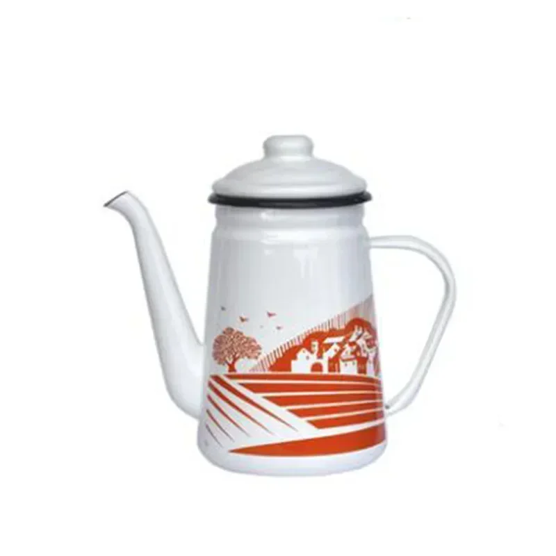 1.1L Enamel Coffee Pot Hand Tea Kettle Induction Cooker Gas Stove Universal Enamel Vintage Kettle Water Teapot