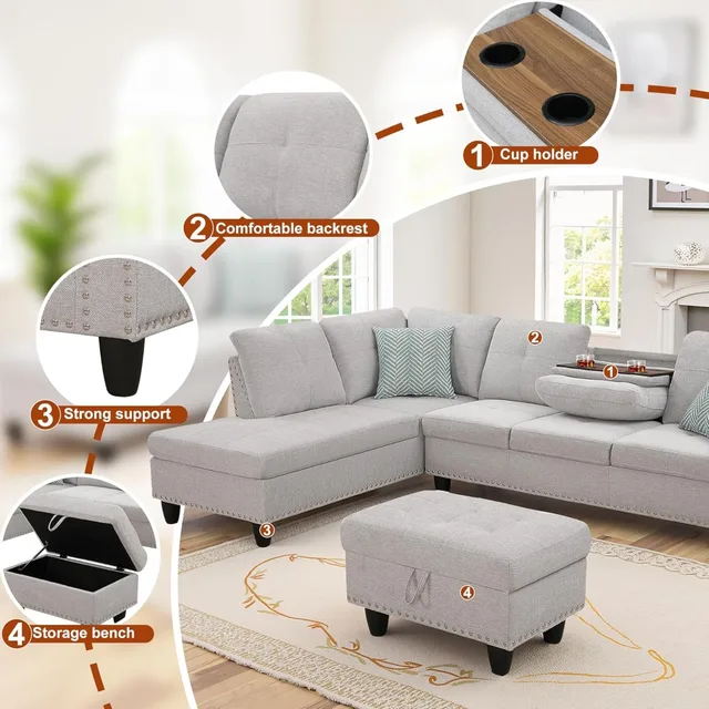 Modern Linen Sectional Sofa 98\ 5