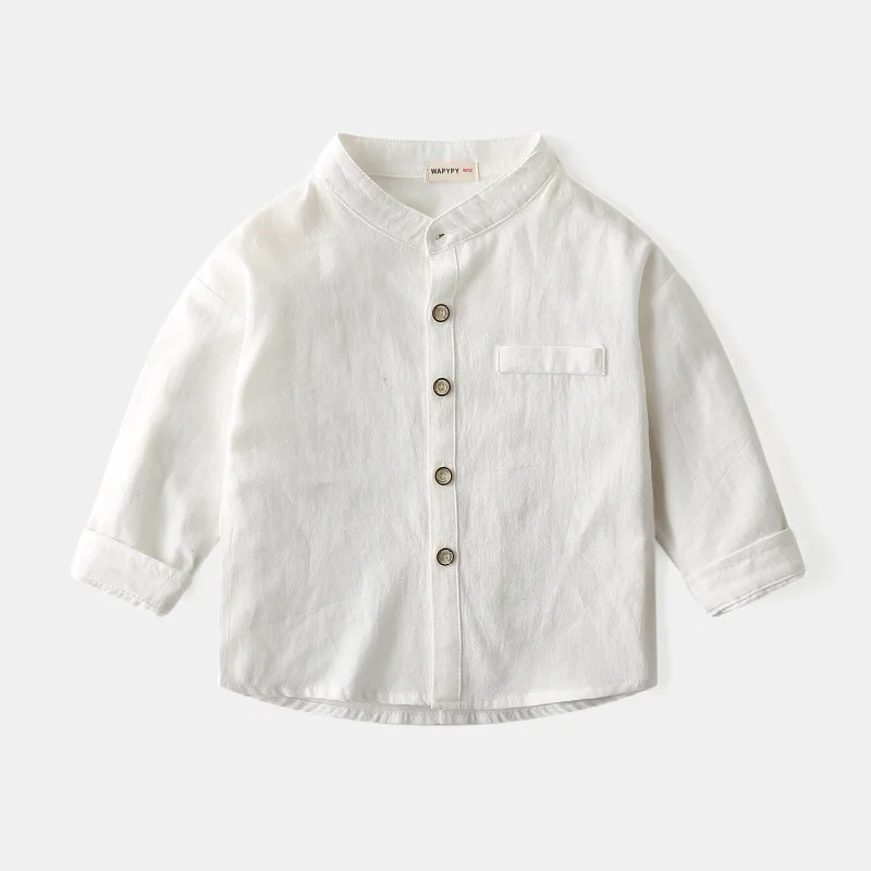 Boys Shirts Pure Children Long Sleeve Top Wear Kids Clothes Cotton Solid Color Boy's Shirt - 3