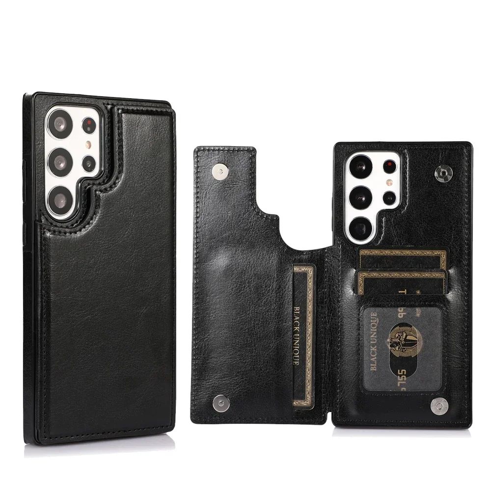 Solid Color Business Leather Phone Case for Samsung Galaxy S23 S23Plus S23Ultra S22 S24Ultra A72 A33 Bi-fold  Credit Card Holder