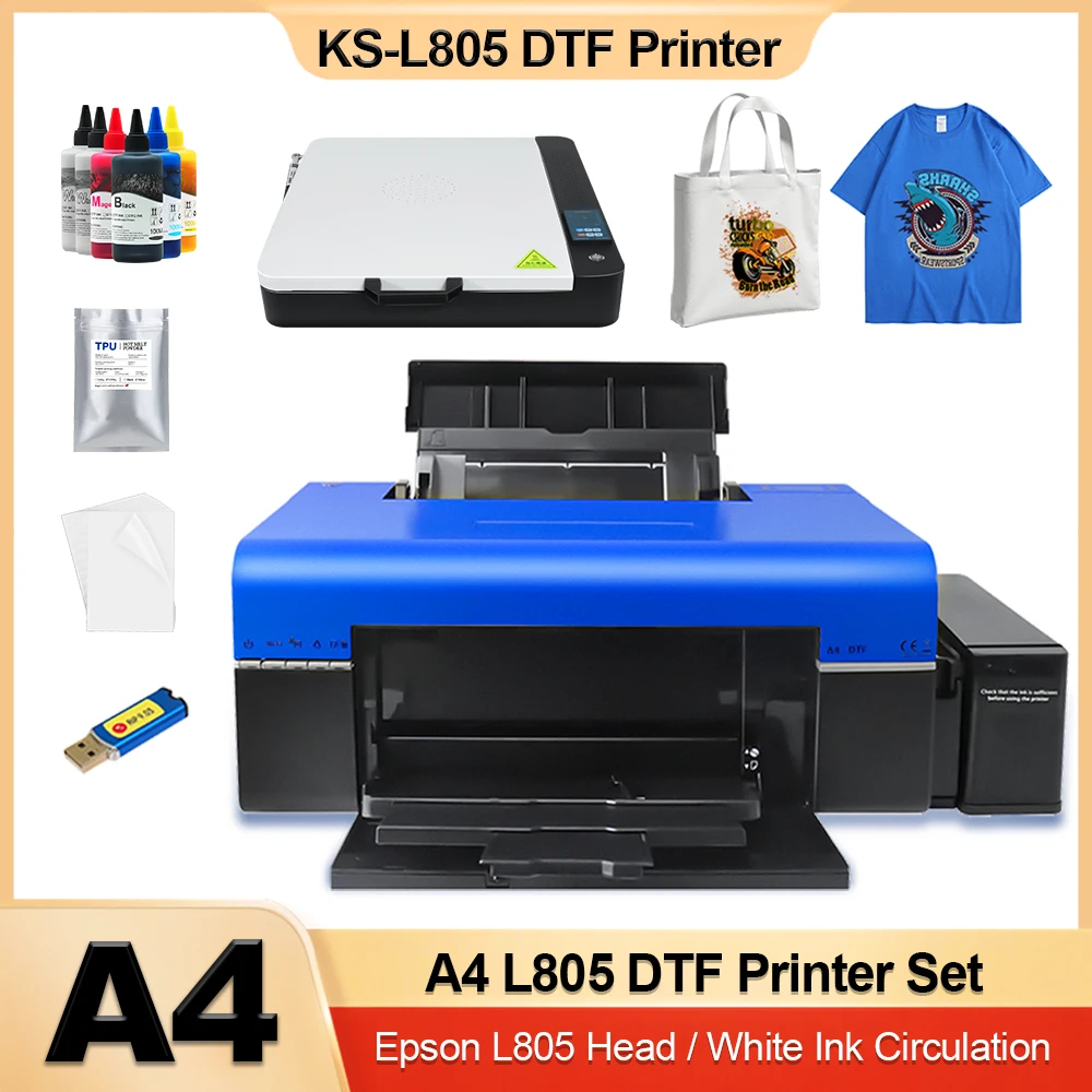 

A4 DTF Printer Bundle for Epson L805 Direct Transfer Film DTF Printer with White Ink Cycle for Clothes T-shirt Printing Machine