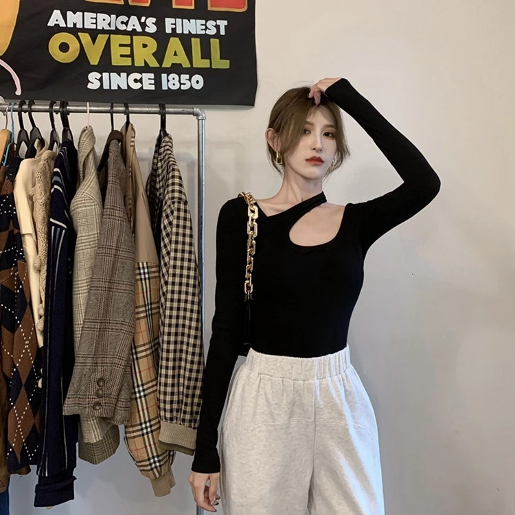 Y2K T-shir Woman Auumn Sexy Skinny Tee Shir Femme Long Sleeve Haler Clohes Hollow Ou Korean Fashon Kpop Tops964_voghion.com