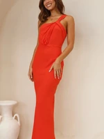 2025 Summer Fashion New Women's Satin Elegant Dress with Slanted Shoulders and Sexy Hip Hugging Style Solid Color Skirt - Image 5
