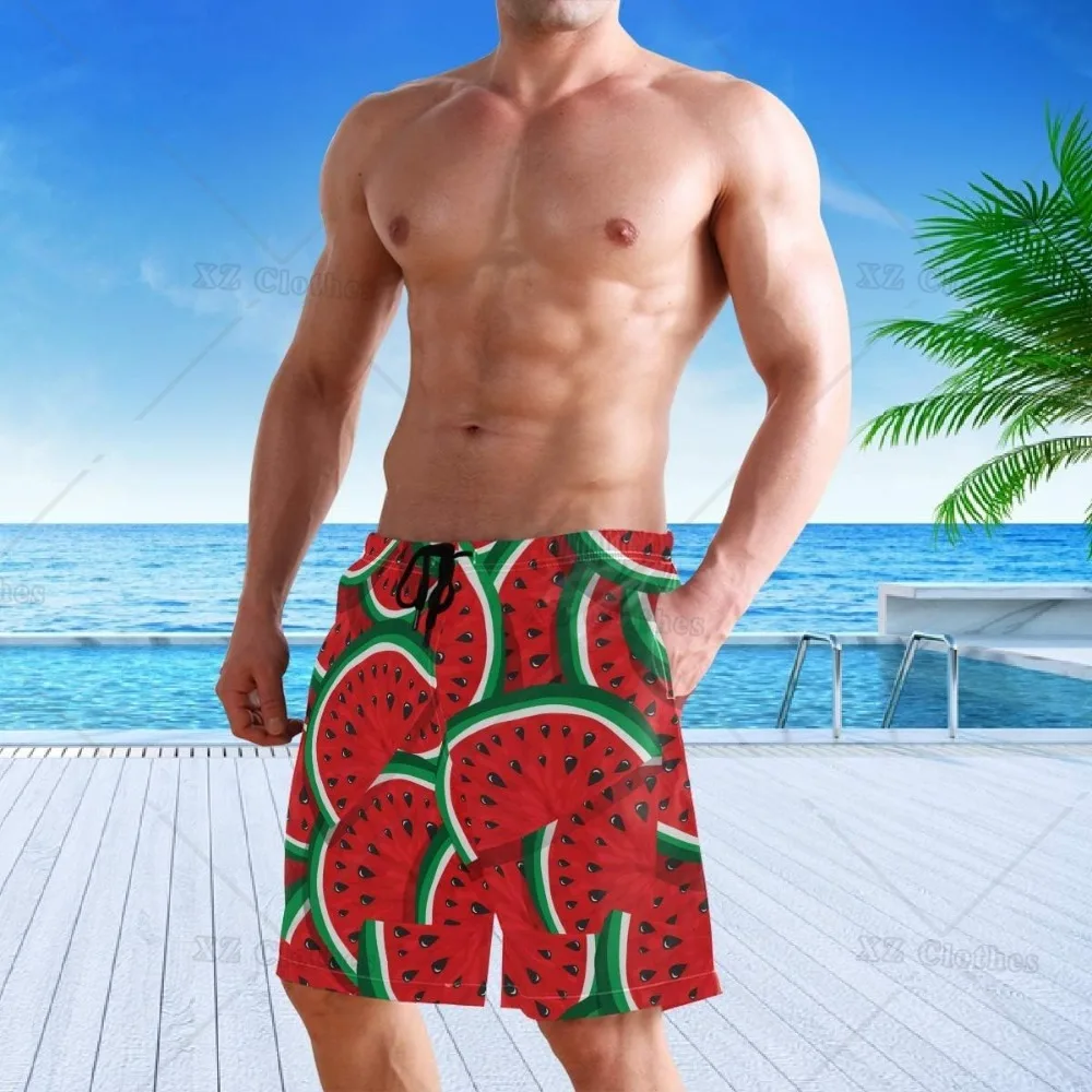 Watermelon Stylish Men's Swim Trunks Quick Dry Beachwear Sports with Pocket Running Swim Board Shorts Bathing Suits Mesh Lining 5