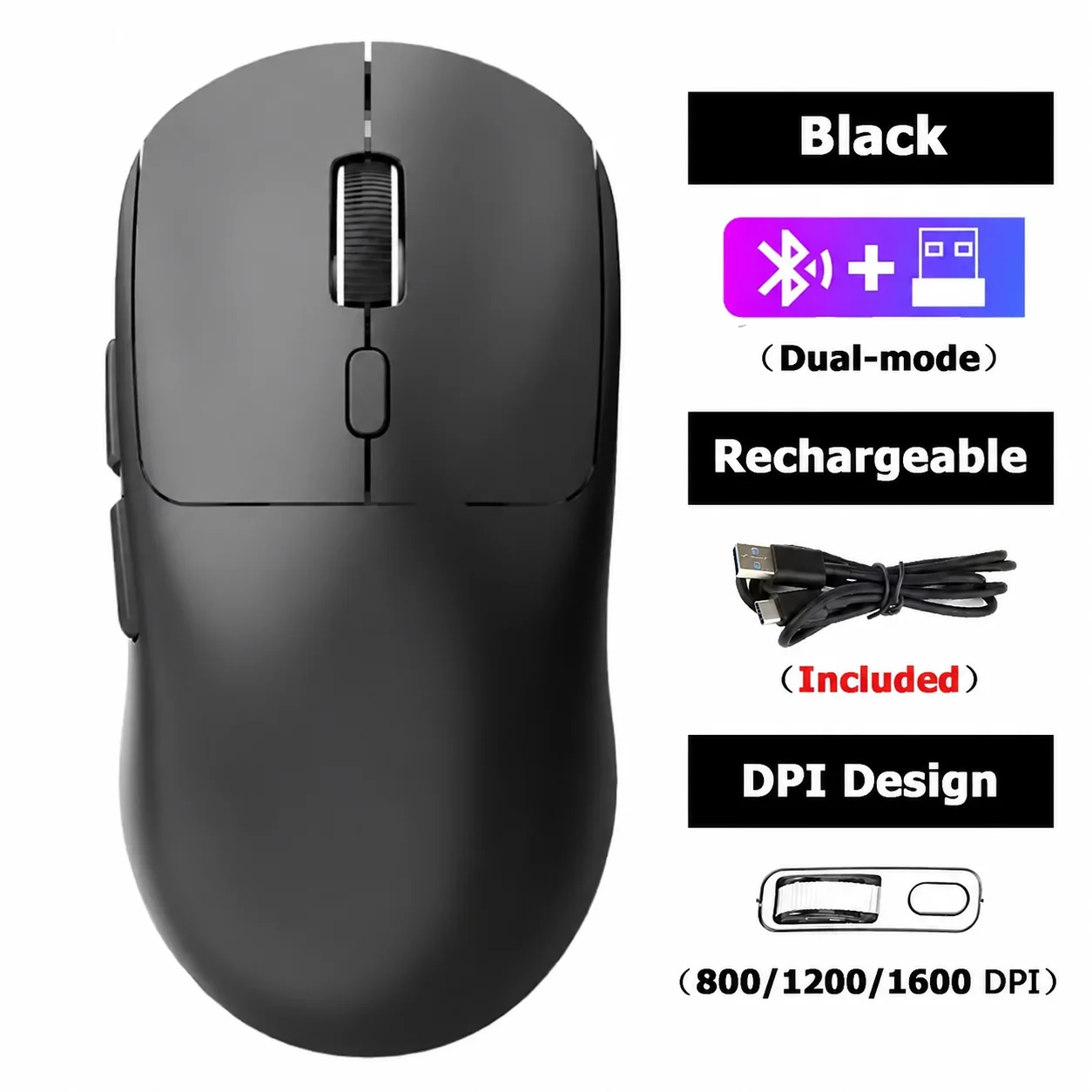 ตัวเลือกสินค้า เมาส์เกมไร้สาย 2.4GHz ชาร์จได้ 4 สี โหมดคู่ บลูทูธ