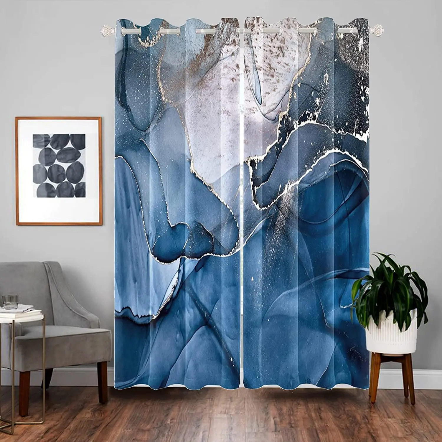 

Luxury Marble Gold Cracks Curtains for Living Room, Drapes with Grommets, Modern Abstract Fashion Window Decoration