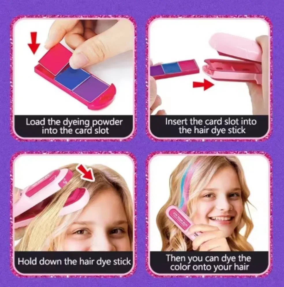 DIY Color Hair Stick Set Girl Toy Washable Hair Chalk Set Toy Temporary Bright Dyeing Chalk Comb Children's