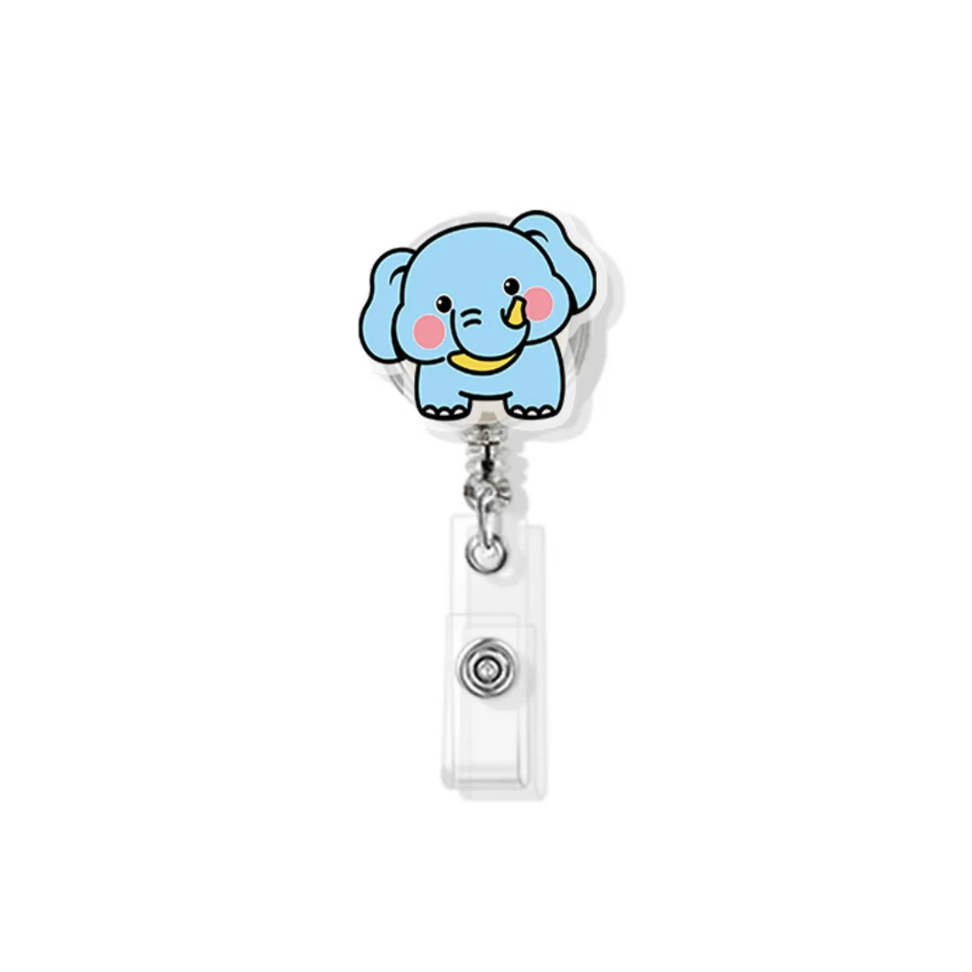 Cute Elephant Acrylic Badge Holder Cartoon Animal Retractable Badge Reel Nurse Doctor Office Use Clip ID Card Holder Badge Reel