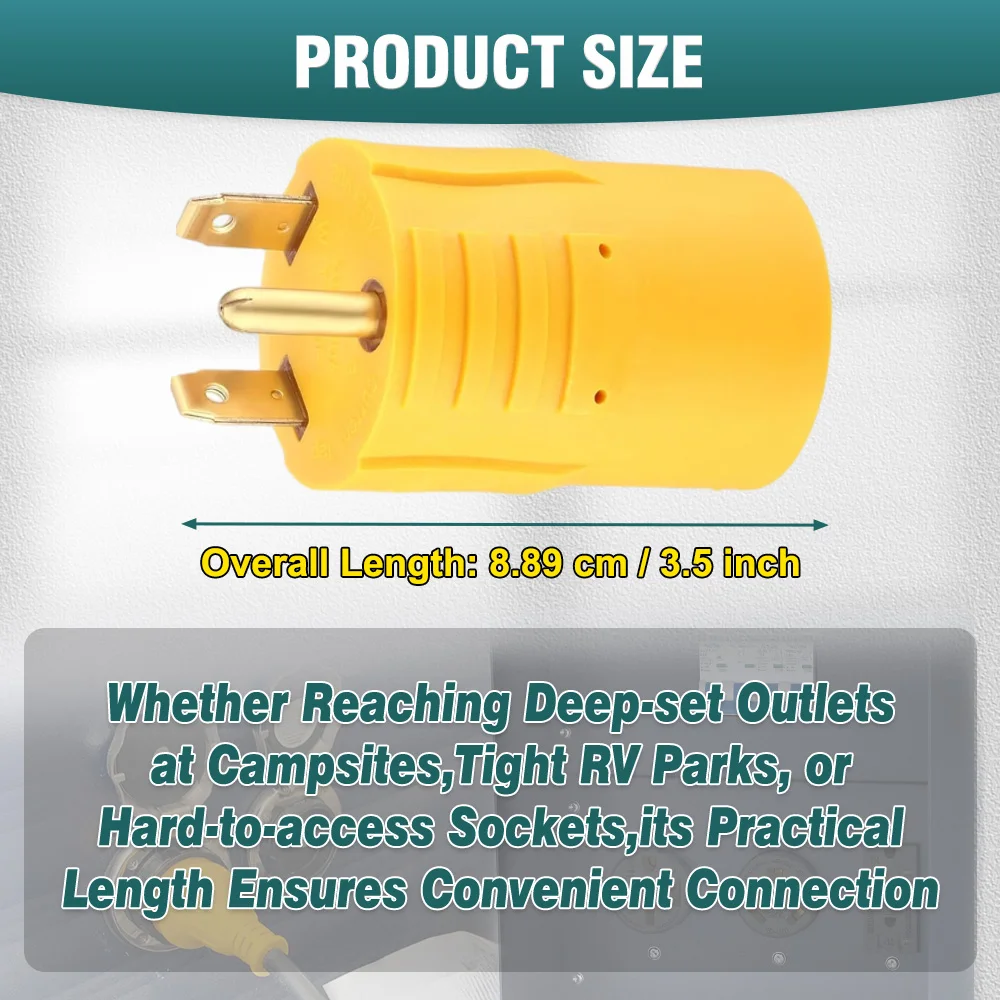 Yellow US Plug Type Shore Power Generator Adapter Compatible with NEMA TT-30P Male to L5-30R Female For RV Trailer Camper