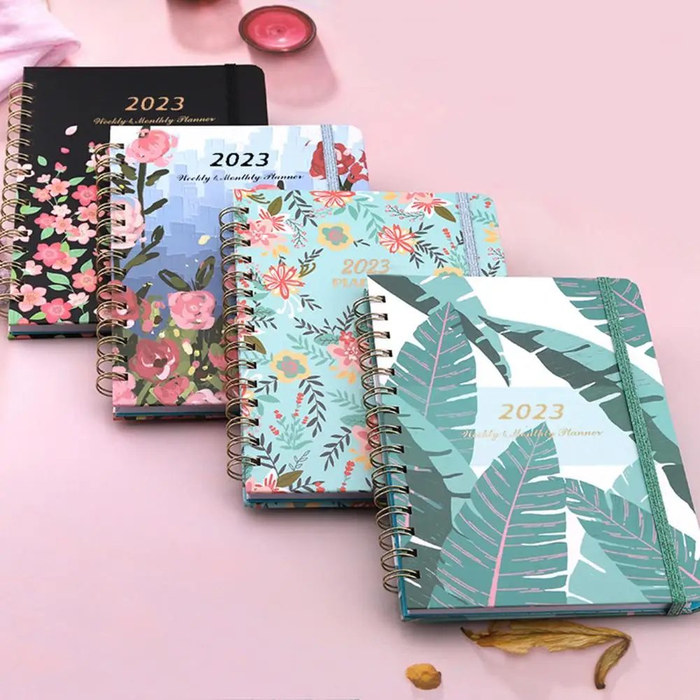 

Smooth Writing Elastic Closure Wild Flower English Version 2023 Organizer Diary A5 Double Coil Binding Notebook for Student