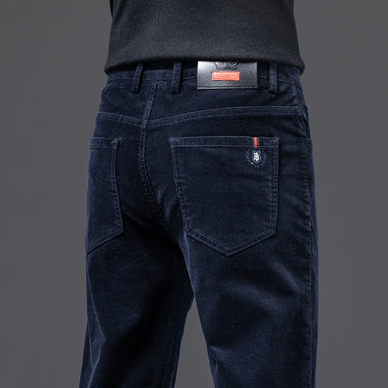 

2023 Autumn Winter Corduroy Pants Men Fashion Elastic Blue Gray Straight Trousers for Men Classic Big Size 36 38