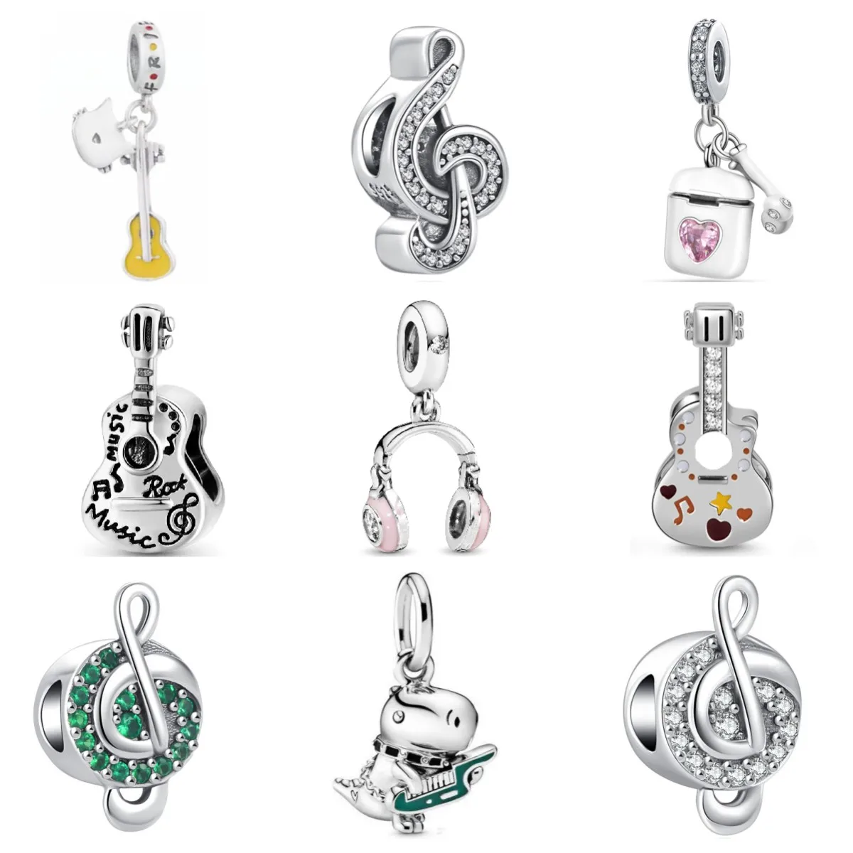 

925 Sterling Silve Guitar Musical Note Headphones Beads Dangle Charms Fit Original Pandora Charm Bracelet For Women DIY Jewelry