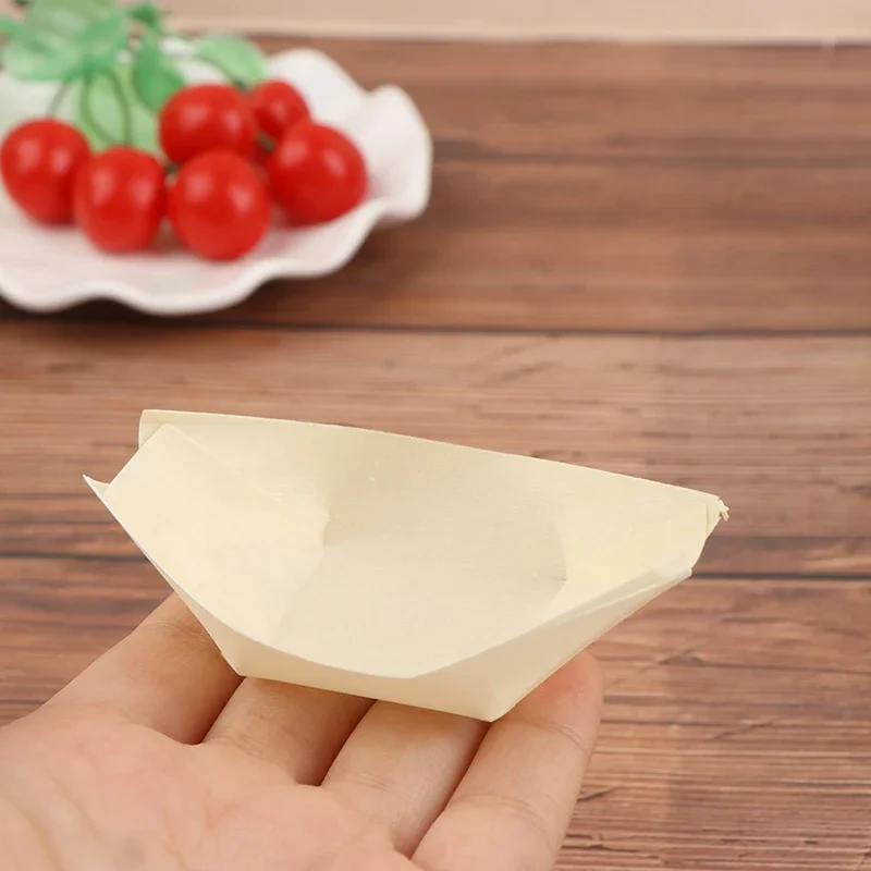 3.5in Disposable Wooden Boat Plate 50Pcs Sushi Wood Boat Sushi Salad Dessert Bowl Pine Wood Bowl