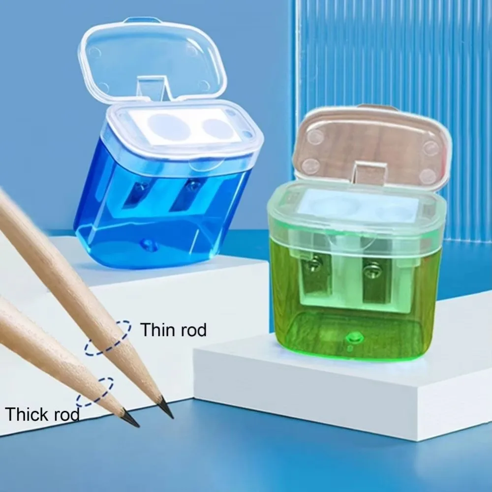 고품질 이중 구멍 연필깎이 휴대용 플라스틱 펜 샤프너 뚜껑 포함 연필깎이 도구 학교 사무용품