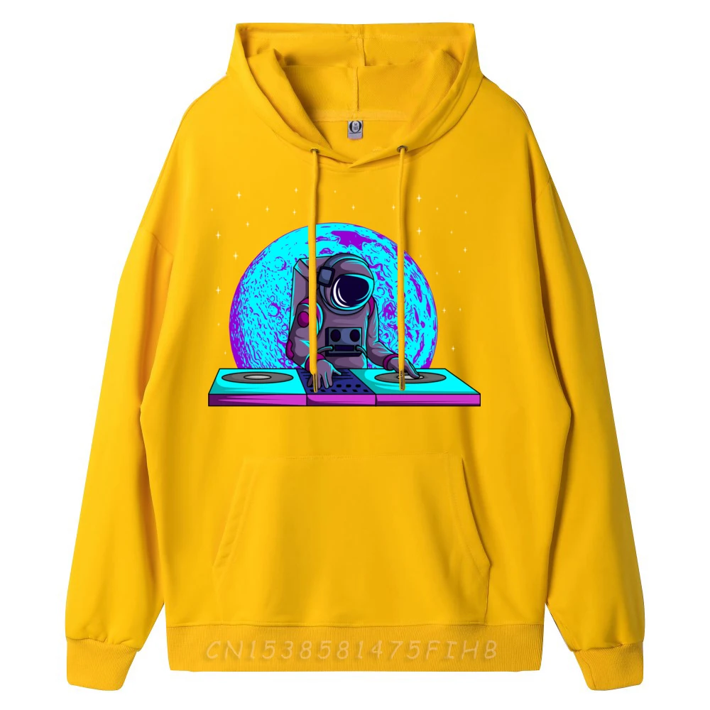 Disc Jockey Astronaut DJ Radio Club Turntablist Music Lover Blue And White Graphic Sweatshirts Male Anime Sweatshirts