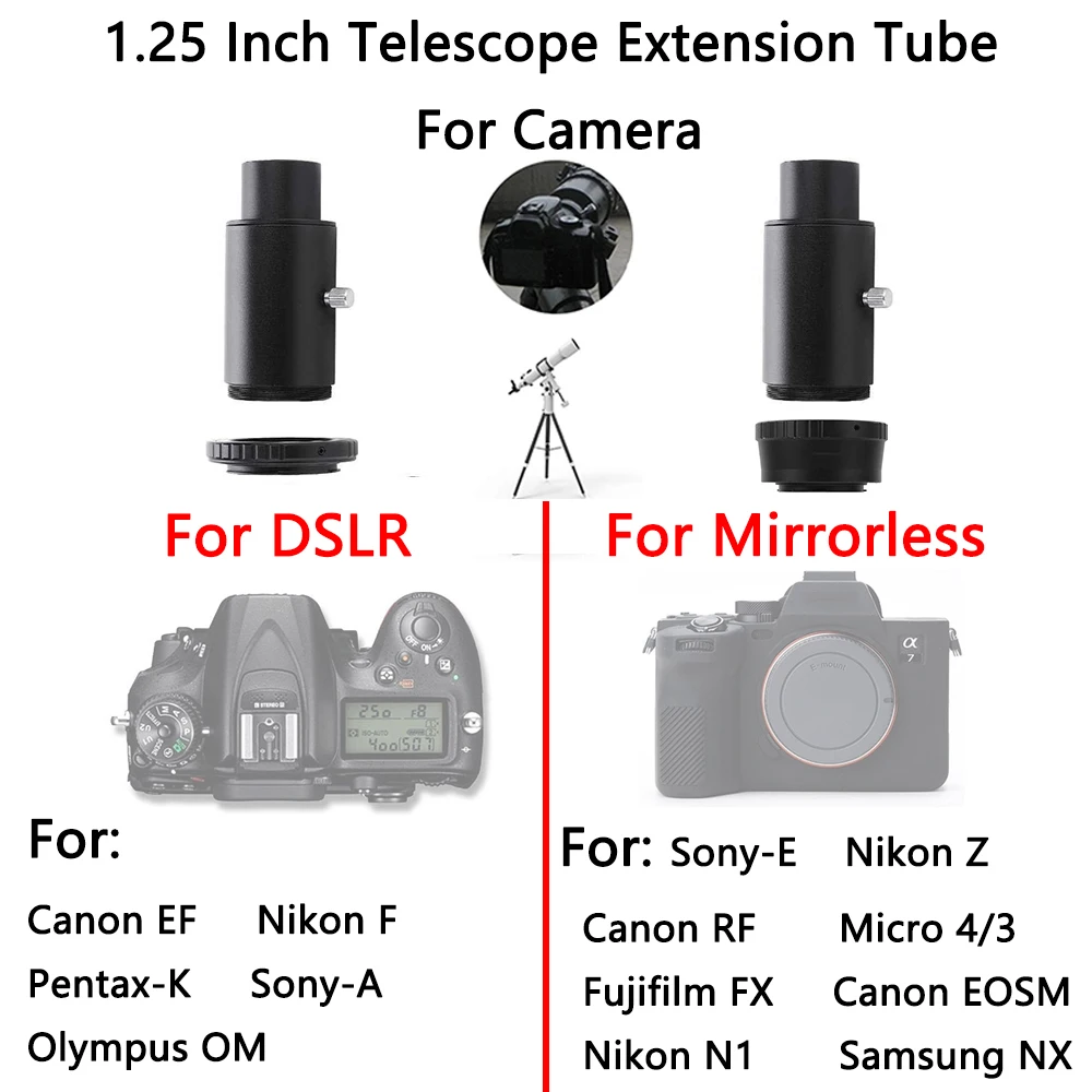StarDikor 1.25 Inch Extension Tube Adapter Astronomical Telescope Mount For Canon Nikon Sony Pentax Fuji M4/3 Olympus Camera 3