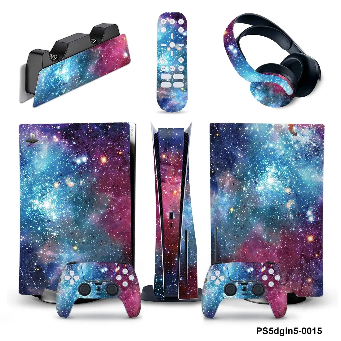 5 in 1 New Design Full Set Skin For PS5 Disk Console Vinyl Sticker Decal For PS5 Controller & Charge Stand & Headset & Remote 
