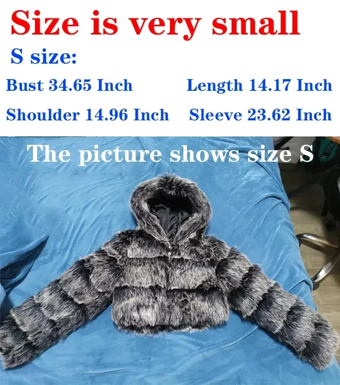 Winter Furry Cropped Faux Fur Coats Jackets Women Fluffy Top Coat Hooded Straight Short Winter Fur Jacket Fashion Streetwear New