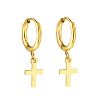 Boucles d'oreilles de luxe pour femmes et filles, accessoires exquis, cercle en acier inoxydable avec croix, pendentif en or, bijoux 1