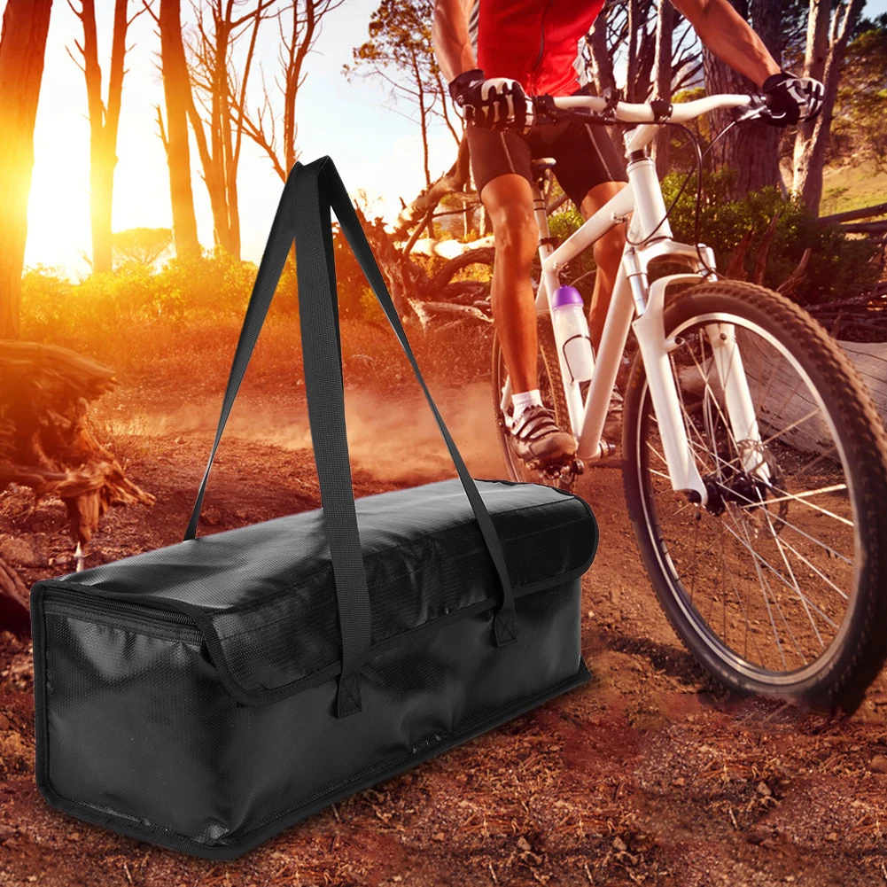 Heavy-duty fireproof silicone cloth ebike battery storage transport bag with safe charge port
