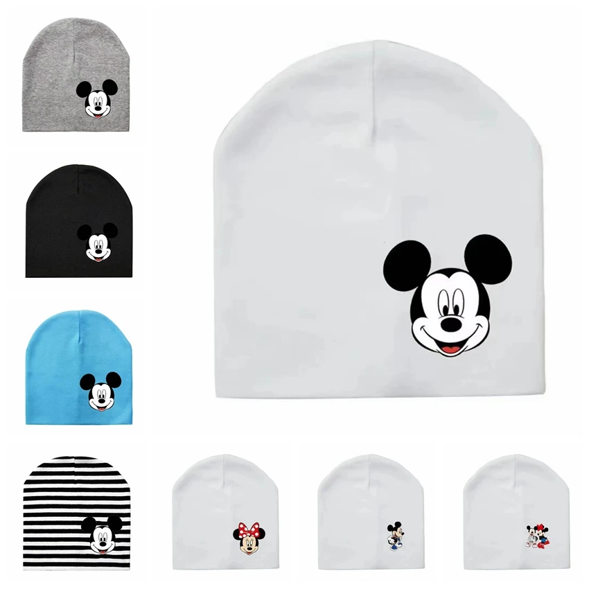 Kids Beanie Knitted Hat Baby Boy Girl Cartoon Mickey Minnie Print Autumn Winter Hip Hop Hat Children Warm Casual Pajama Cap 0-3T
