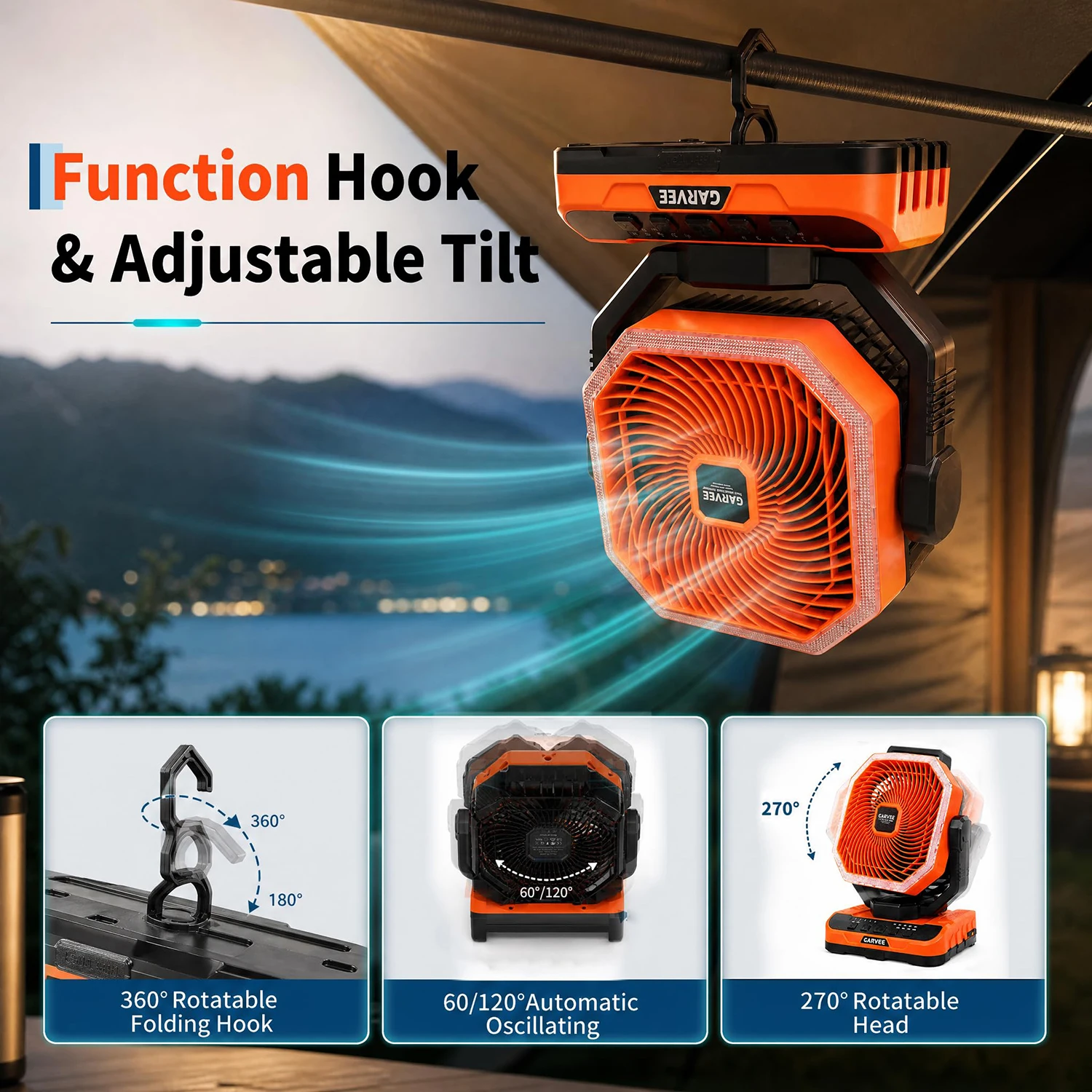 Portable Camping Fan 40000mAh Rechargeable Battery Powered Fan With Remote Timer LED Light 5 Speeds For Tent Travel Car Outdoor 4