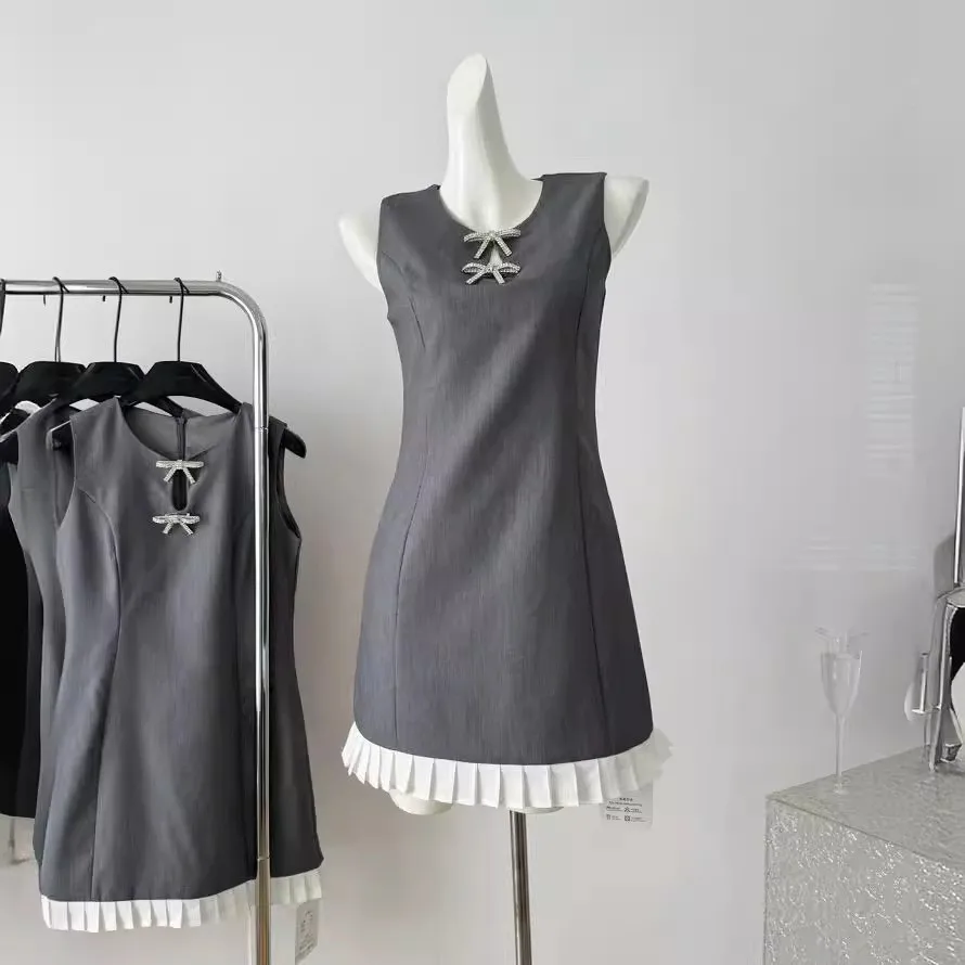 

Temperament sweet bow sleeveless vest dress 2024 summer new comfortable slim short MINI Vestidos