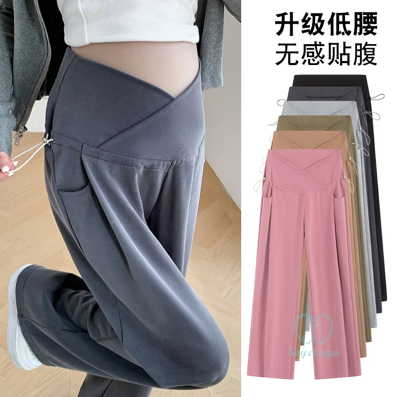 Maternity Pants Quality Maternity Long Pants Spring New Fashion Wide Leg Loose Straight Clothes for Pregnant Women Across V Belly Pregnancy