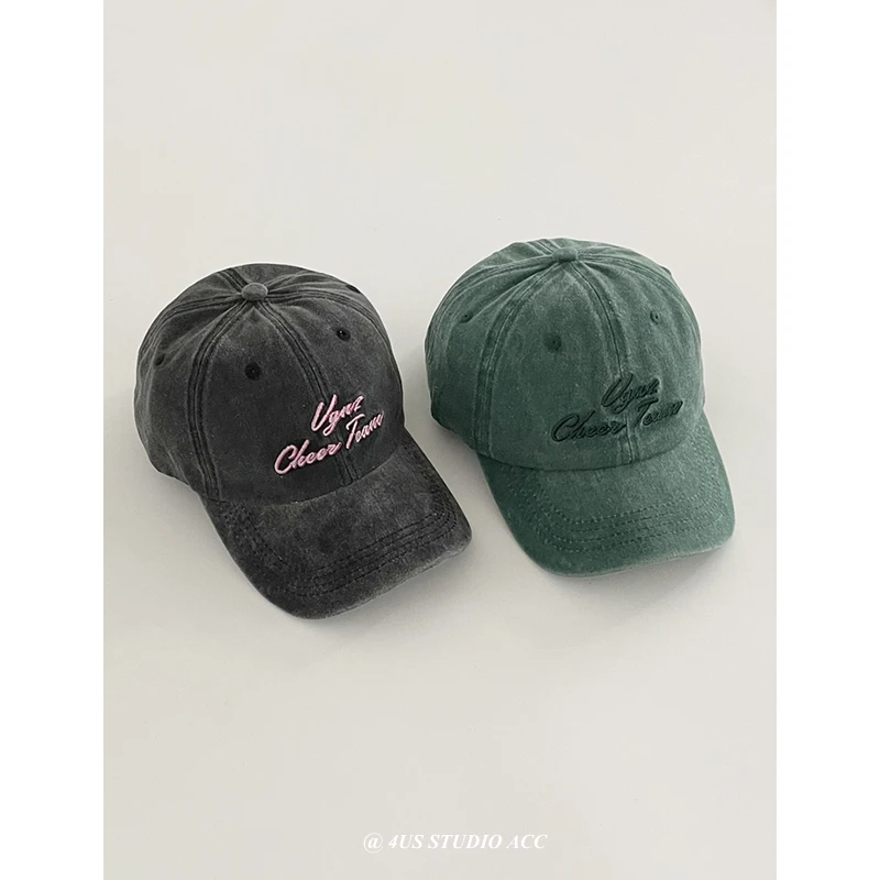 

Korean Style Ins Washed Cotton Embroidered Letter Baseball Cap for Women Couple Casual Retro Sun-Poof Peaked Cap Men