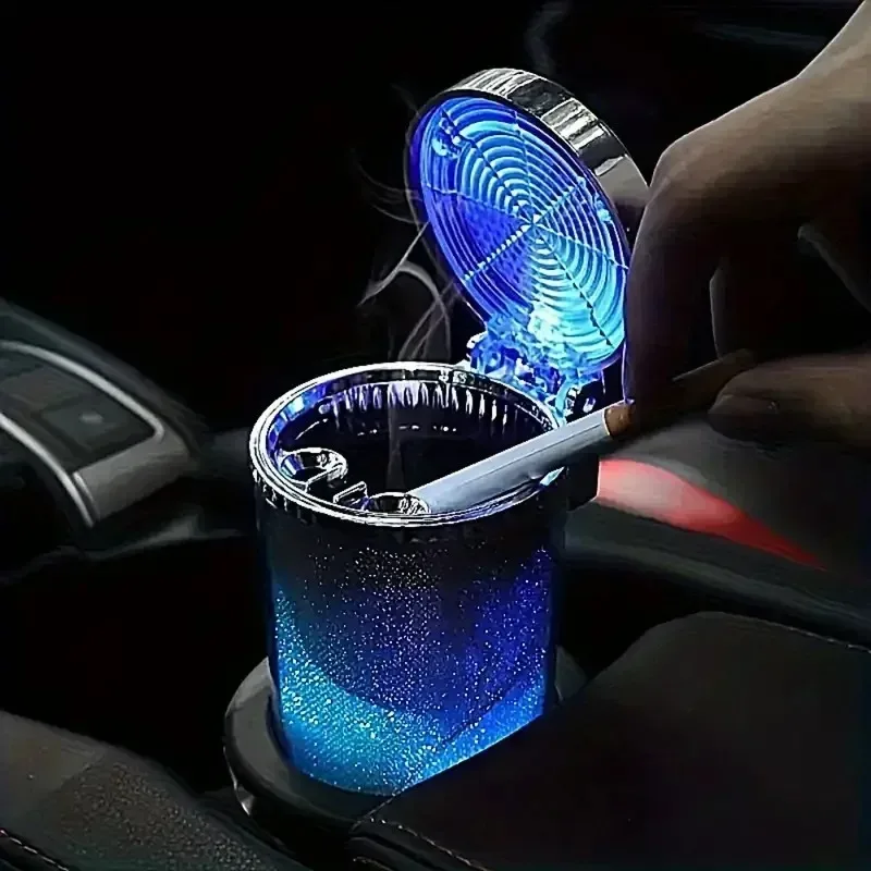 LED 조명이 있는 차량용 재떨이, 밀폐형 뚜껑, 다기능 차량 컵홀더, 에어벤트 재떨이, 쓰레기통, 자동차 실내 장식